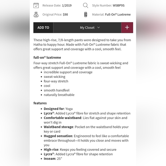 EUC Lululemon Wunder Under High-Rise 7/8 Tight Full-On Luxtreme 25" Misty Merlow - Picture 6 of 11